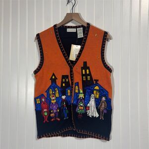 White Stag Halloween Sweater Vest Sz S Trick or Treat Kids Costumes Houses NWT